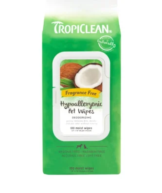 Tropiclean Hypoallergenic Deodorising Pet Wipes for Dogs & Cats 100 per pack