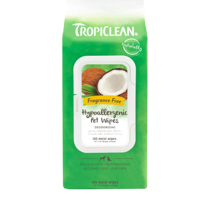 Tropiclean Hypoallergenic Deodorising Pet Wipes for Dogs & Cats 100 per pack