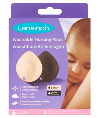 Lansinoh Washable Nursing Pads with Wash Bag Light Pink & Black 8 per pack