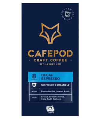CafePod Decaf Espresso Nespresso Compatible Aluminium Coffee Pods 10 per pack