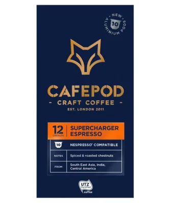 CafePod Supercharger Espresso Nespresso Compatible Aluminium Coffee Pods 10 per pack