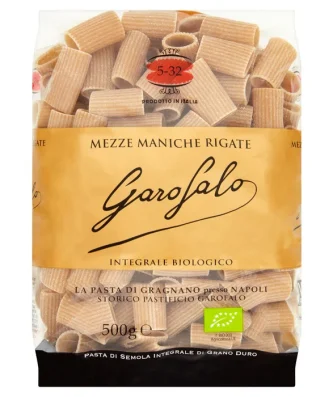Garofalo Organic Whole Wheat Mezze Maniche Rigate Pasta 500g