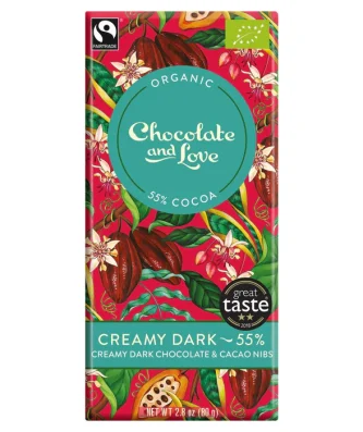 Chocolate and Love Fairtrade Organic Creamy 55% Dark Chocolate 80g