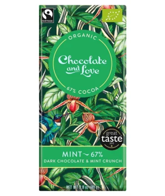 Chocolate and Love Fairtrade Organic Mint 67% Dark Chocolate 80g