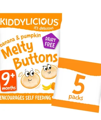 Kiddylicious Melty Buttons Banana & Pumpkin Baby Snack 9 months+ 5 x 6g