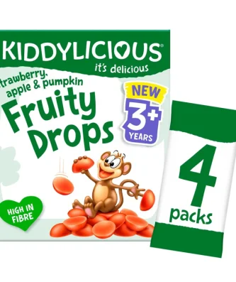 Kiddylicious Strawberry Apple & Pumpkin Fruity Drops 3 Yrs Multipack 4 x 16g