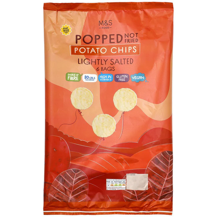 M&S Lightly Salted Popped Potato Chips Multipack 6 x 20g