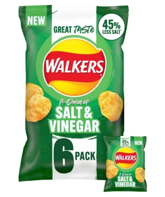 Walkers Less Salt A Dash of Salt & Vinegar Multipack Crisps 6 per pack