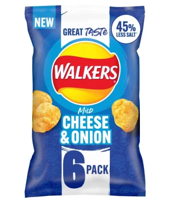 Walkers Less Salt Mild Cheese & Onion Multipack Crisps 6 per pack