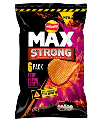 Walkers Max Strong Fiery Prawn Cocktail Multipack Crisps 6 per pack