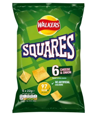 Walkers Squares Cheese & Onion Snacks 6 x 22g