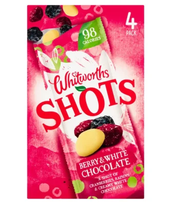 Whitworths Shots Snack Pack Berry & White Chocolate 4 per pack