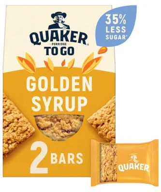 Quaker Porridge To Go Golden Syrup Breakfast Bars 2 x 55g