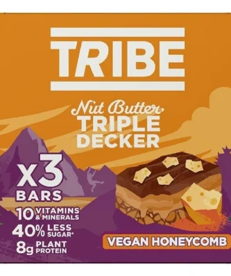 TRIBE Triple Decker Vegan Honeycomb Vegan Gluten & Dairy Free Bar 3 x 40g