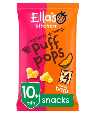 Ella's Kitchen Raspberry & Mango Organic Puff Pops 10 mths+ Multipack 4 x 9g
