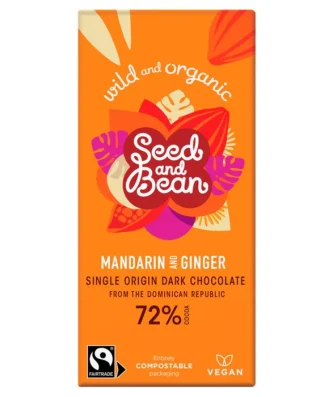 Seed & Bean Organic Dark Chocolate Bar 72% Mandarin & Ginger 85g