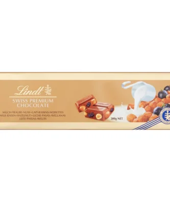 Lindt Gold Bar Milk Chocolate, Hazelnut & Raisin 300g