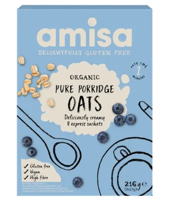 Amisa Organic Gluten Free Pure Porridge Oats Express Sachets 8 x 27g