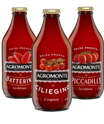 Agromonte Red Pasta Sauce Trio: Cherry Tomato, Datterino and Piccadilly 330 gr x 3