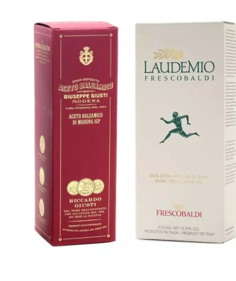 Giusti and Frescobaldi Set: Balsamic Vinegar of Modena PGI 3 Gold Medals 250 ml and Extra Virgin Olive Oil Laudemio 500 ml