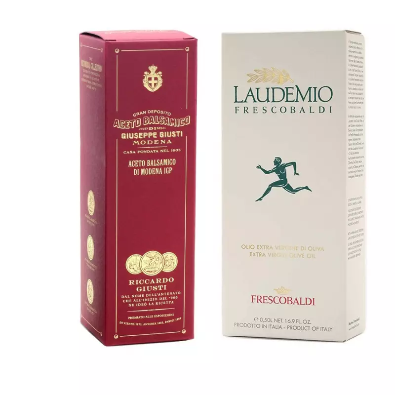 Giusti and Frescobaldi Set: Balsamic Vinegar of Modena PGI 3 Gold Medals 250 ml and Extra Virgin Olive Oil Laudemio 500 ml
