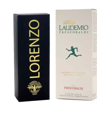 Black and White Gift Set: Pitted Extra Virgin Olive Oil Lorenzo n° 5 and Laudemio Frescobaldi 500 ml x 2