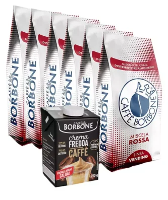 Borbone Coffee Beans Red Blend 1 kg x 6 and Cold Coffee Cream 550 gr