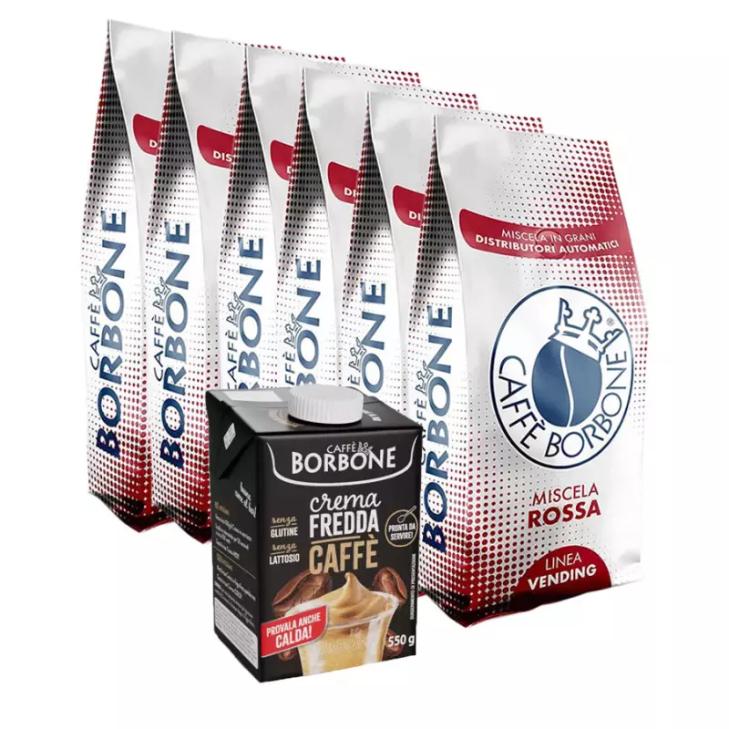 Borbone Coffee Beans Red Blend 1 kg x 6 and Cold Coffee Cream 550 gr