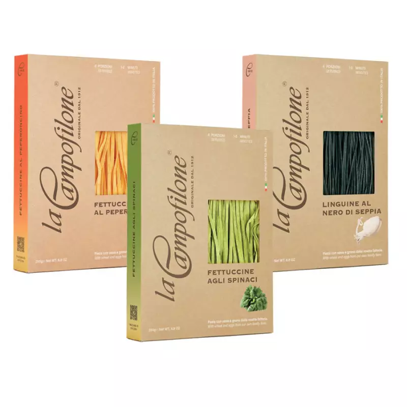 Campofilone Aromatic Egg Pasta Set: Squid ink, Chilli and Spinach 250 gr x 3