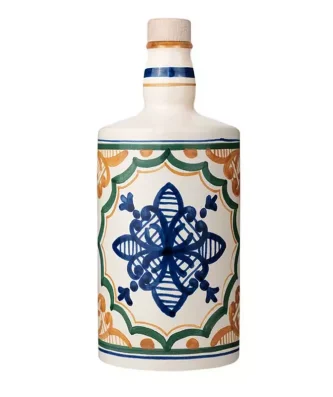 Ceramic Bottle Blue Flower with Organic Extra Virgin Olive Oil Monocultivar Nocellara del Belice 500 ml
