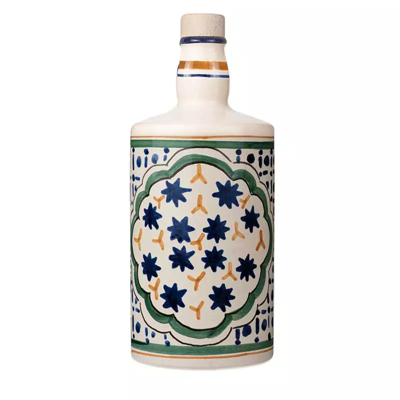 Ceramic Bottle Blue Stars with Organic Extra Virgin Olive Oil Monocultivar Nocellara del Belice 500 ml