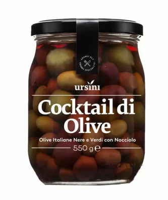 Cocktail of Green and Black Italian Olives in Brine 550 gr
