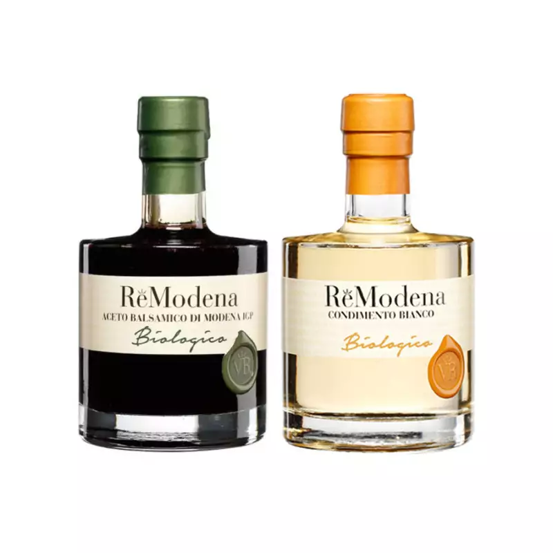 Duo ReModena Organic Vinegar: White Dressing and Balsamic of Modena PGI 250 ml x 2