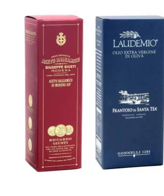 Giusti and Santa Tea Set: Balsamic Vinegar of Modena PGI 3 Gold Medals 250 ml and Extra Virgin Olive Oil Laudemio 500 ml