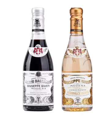 Giusti Vinegar Duo: Balsamic Vinegar of Modena PGI 1 Silver Medal and White Vinegar Dressing 250 ml x 2