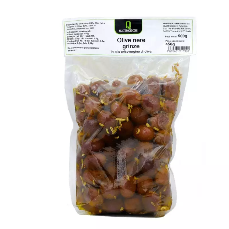 "Grinze" Dried Black Olives in Extra Virgin olive Oil 500 gr