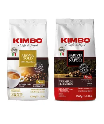 Kimbo Coffee beans duo tasting kit: Aroma Gold 100% Arabica and Barista Espresso Napoli 1 kg x 2