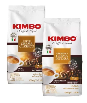 Kimbo Crema Classico and Crema Intensa coffee beans 1 kg x 2