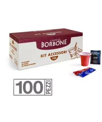 Kit 100 pieces cups, stirrers and sugar bags Caffè Borbone