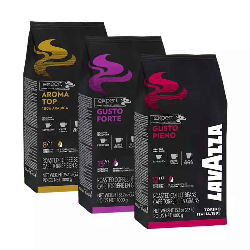 Lavazza Expert Aroma Top, Gusto Forte and Gusto Pieno Coffee Bean Tasting Set 1 kg x 3