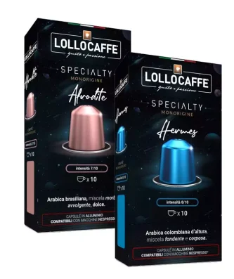 Lollo Aluminium Coffee Capsules tasting kit Afrodite and Hermes: 20 single-origin coffee capsules compatible with Nespresso®