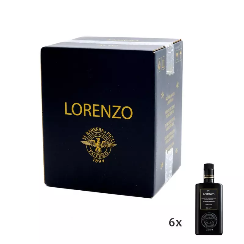 Organic Extra Virgin Olive Oil Lorenzo N° 1, PDO Valli Trapanesi 500 ml x 6