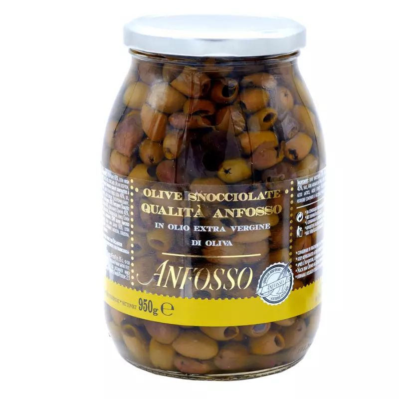 Pitted Olives in Extra Virgin Olive Oil Anfosso 950 gr