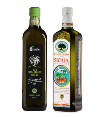 Selection of 2 PGI Extra Virgin Olive Oils - Tuscan and Sicilian 750 ml + 500 ml