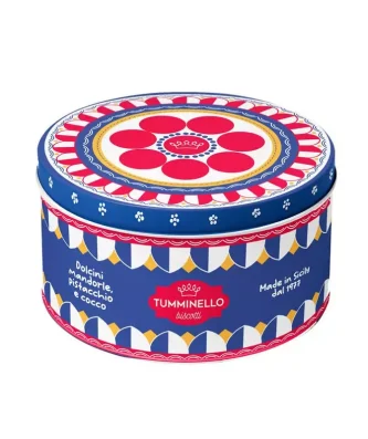 Tifeo Tin Box with assorted biscuits Almond Ricci, Pistachio Ricci and Coconut Pralines 120 gr