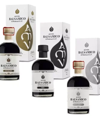 Trio Balsamic Vinegar of Modena Acetomodena: Goccia Oro, Argento and Nera 250 ml x 3