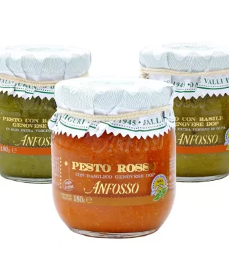 Trio Pesto with Basil Genovese PDO: Classic, Without Garlic and Red 180 gr x 3