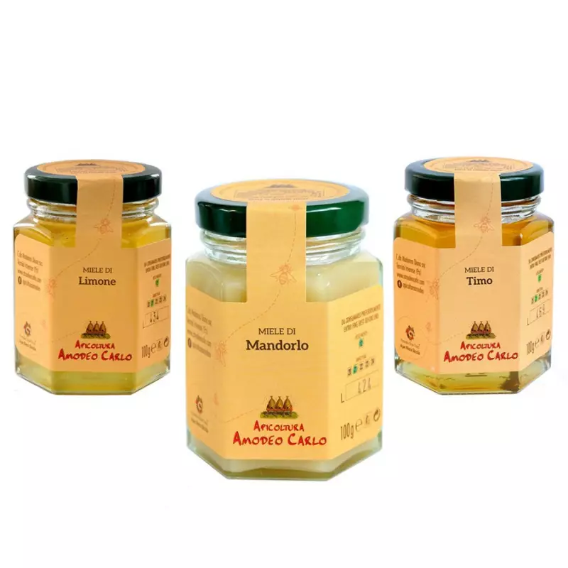 Tris Amodeo Carlo Honeys: Lemon, Almond, Thyme 100 gr x 3