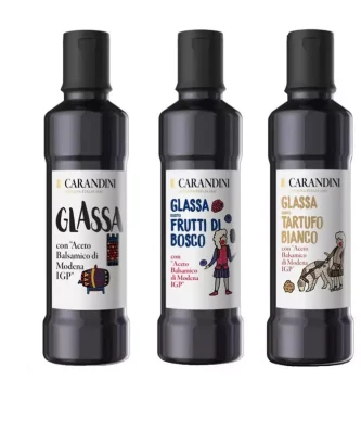 Tris Balsamic Glazes with Vinegar of Modena PGI Carandini: Classic, Wild Fruits, White Truffle 250 ml x 3