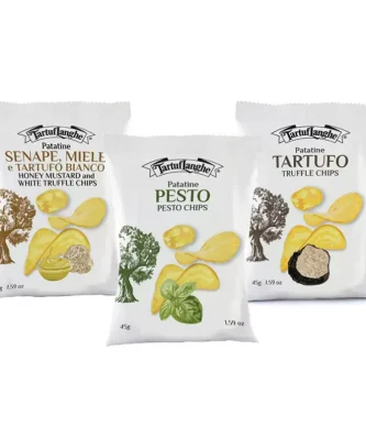 Tris Gourmet Chips Tartuflanghe: Truffle, Pesto and Mustard, Honey and White Truffle 45 gr x 3